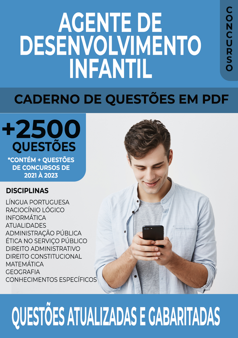 Apostila de Questões para Concursos de Agente de Desenvolvimento Infantil - Mais de 2.500 Questões Gabaritadas | loja123shop