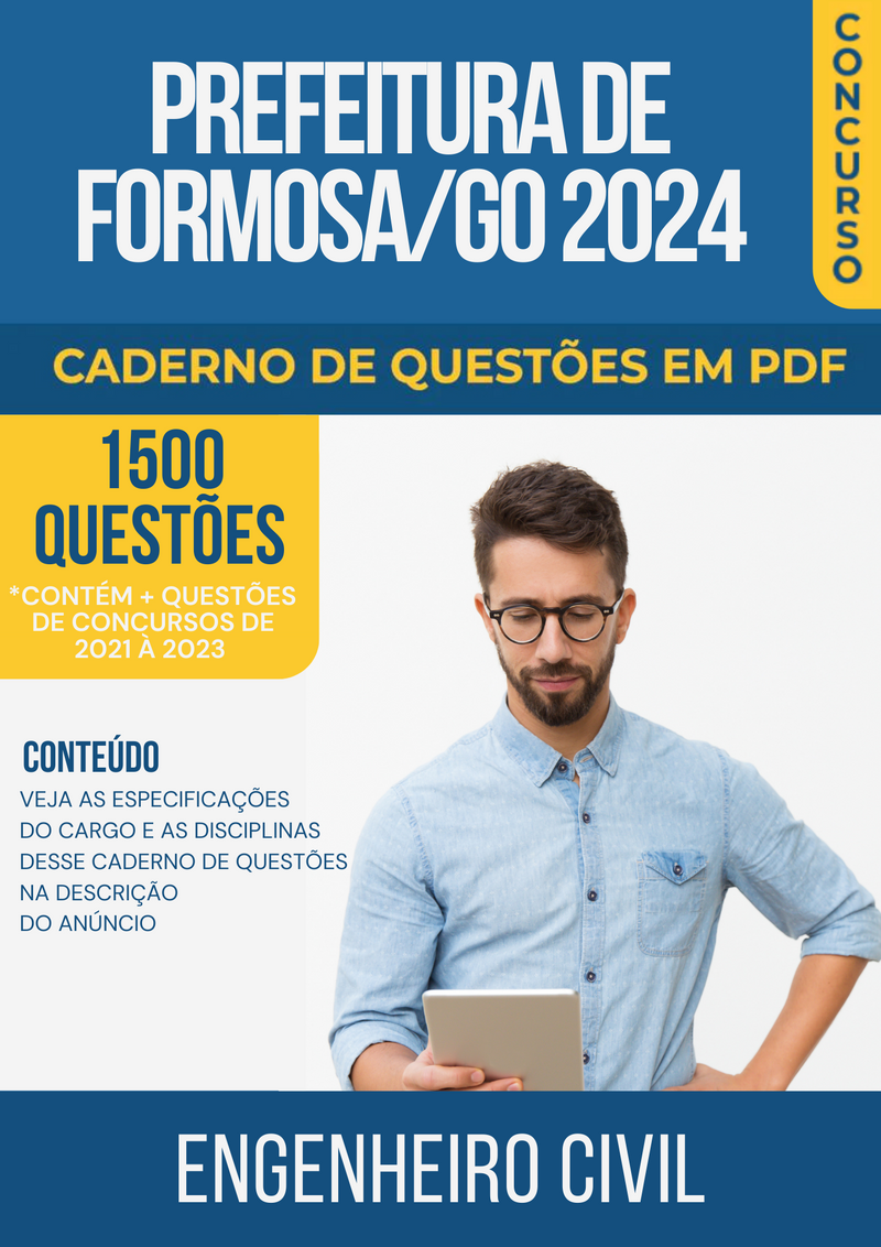 Apostila de Questões para Concurso da Prefeitura de Formosa/GO 2024 para Engenheiro Civil - Mais de 1.500 Questões Gabaritadas | loja123shop