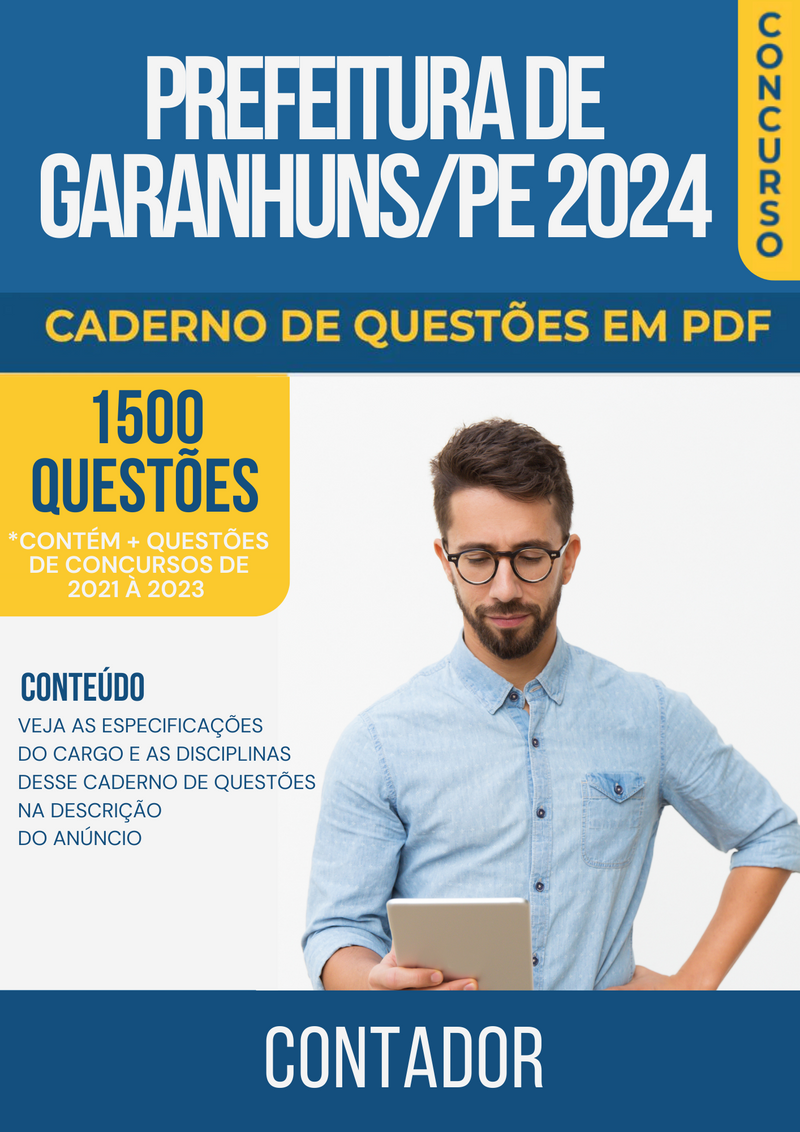 Apostila de Questões para Concurso da Prefeitura de Garanhuns/PE 2024 para Contador - Mais de 1.500 Questões Gabaritadas | loja123shop