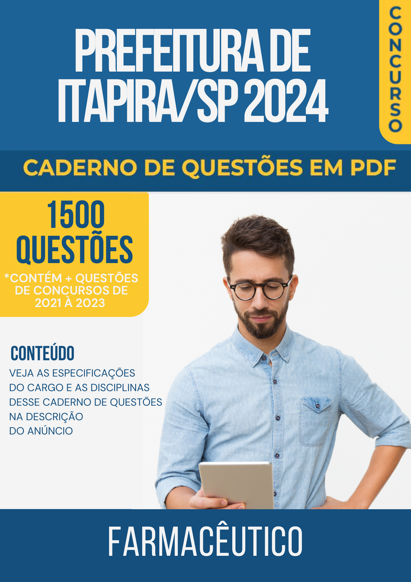 Apostila de Questões para Concurso da Prefeitura de Itapira/SP 2024 para Farmacêutico - Mais de 1.500 Questões Gabaritadas | loja123shop
