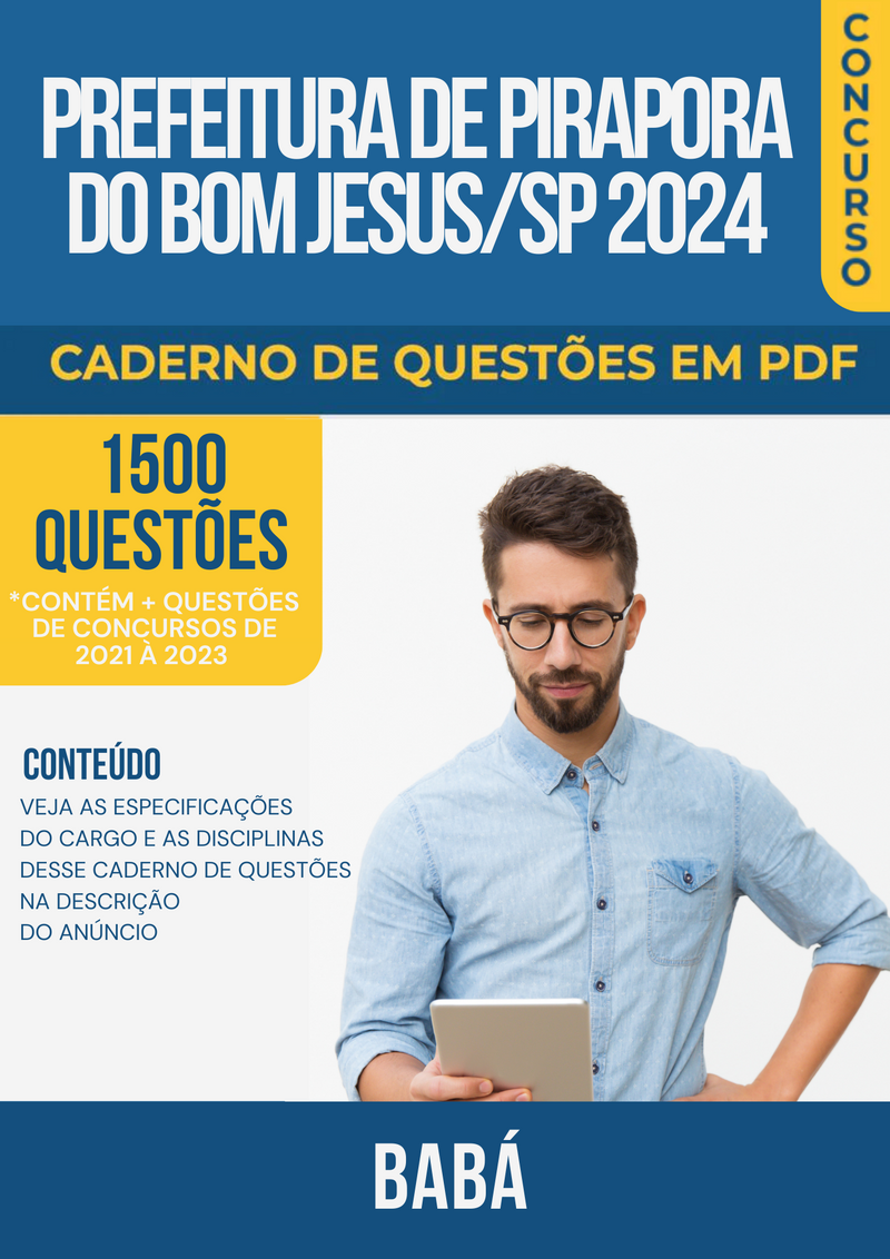 Apostila de Questões para Concurso da Prefeitura de Pirapora do Bom Jesus/SP 2024 para Babá - Mais de 1.500 Questões Gabaritadas | loja123shop