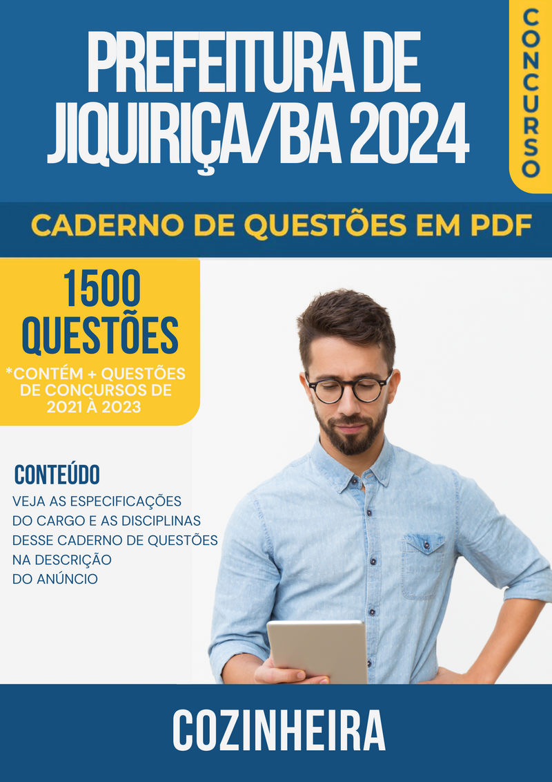 Apostila de Questões para Concurso da Prefeitura de Jiquiriça/BA 2024 para Cozinheira - Mais de 1.500 Questões Gabaritadas | loja123shop