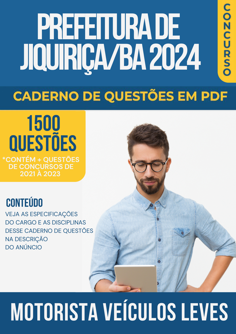 Apostila de Questões para Concurso da Prefeitura de Jiquiriça/BA 2024 para Motorista Veículos Leves - Mais de 1.500 Questões Gabaritadas | loja123shop