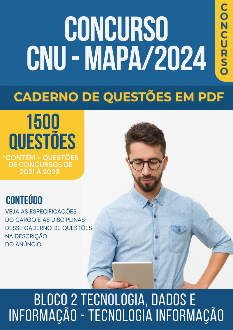 Apostila de Questões para Concurso CNU/MAPA 2024 para Tecnologia Informação - Mais de 1.500 Questões Gabaritadas | loja123shop