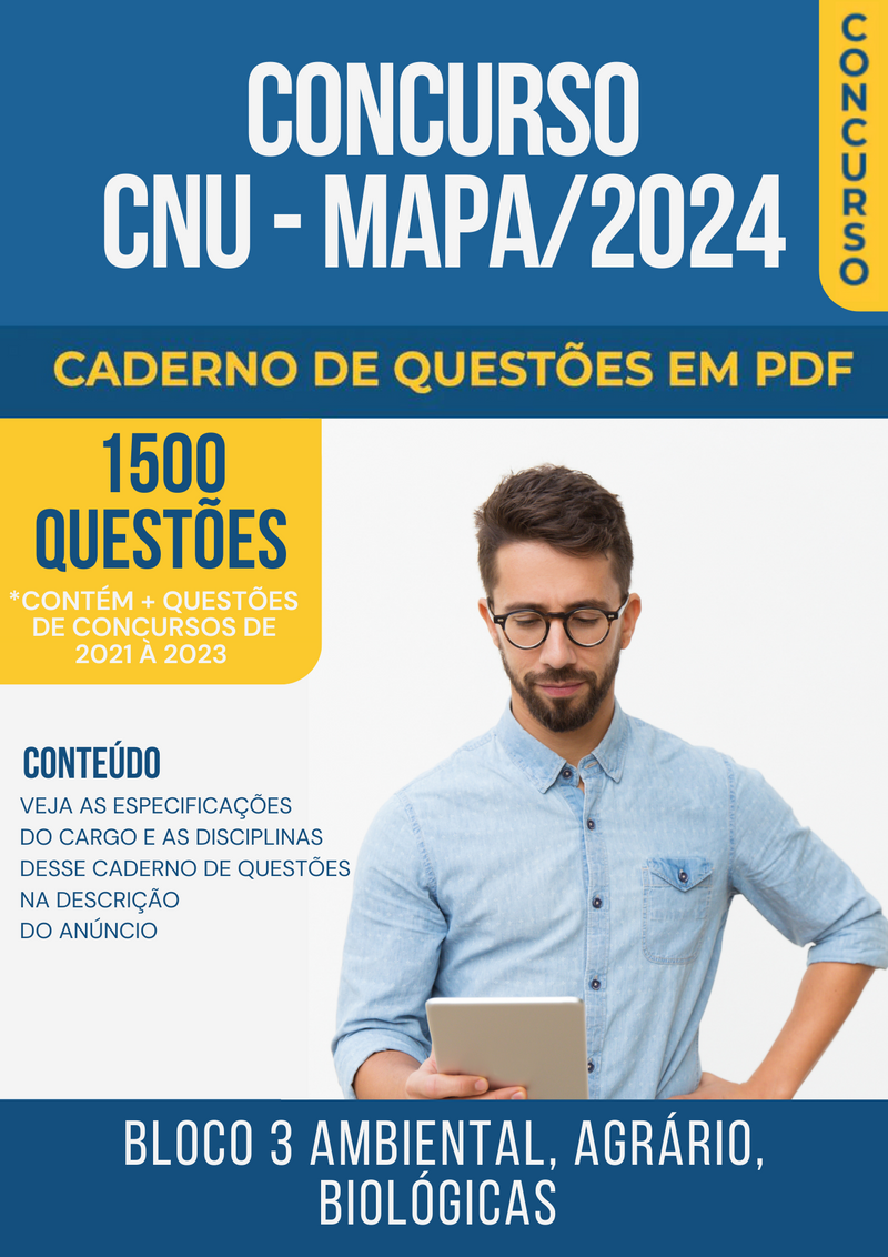 Apostila de Questões para Concurso CNU/MAPA 2024 Bloco 3 Ambiental, Agrário, Biológicas - Mais de 1.500 Questões Gabaritadas | loja123shop