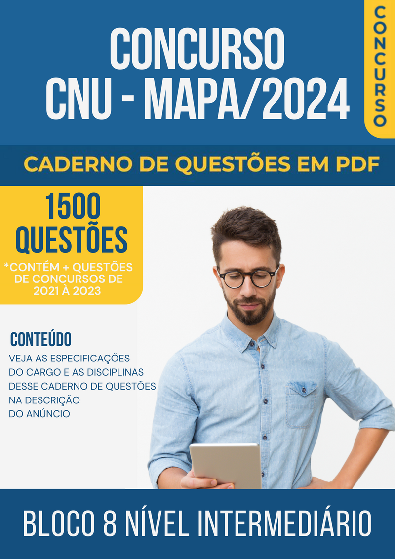 Apostila de Questões para Concurso CNU/MAPA 2024 Bloco 8 Nível Intermediário - Mais de 1.500 Questões Gabaritadas | loja123shop