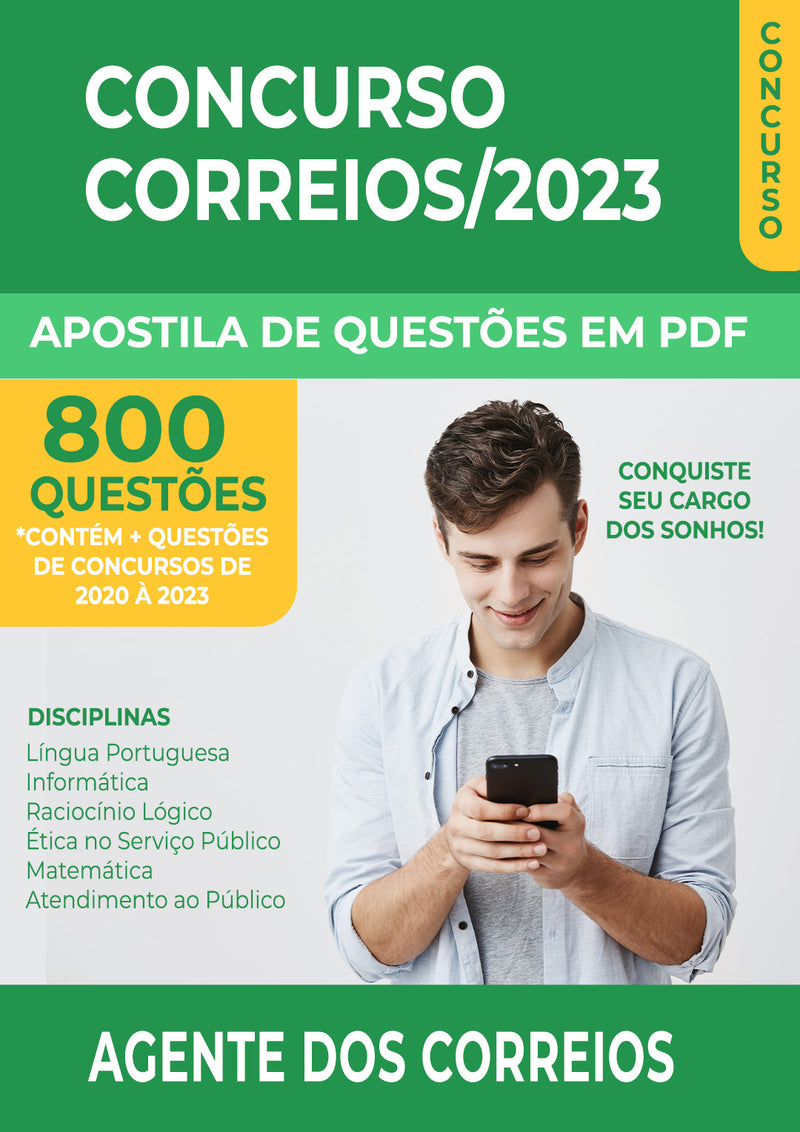 Apostila de Questões para Concurso Correios 2023 para Agente dos Correios - 800  Questões Gabaritadas | loja123shop