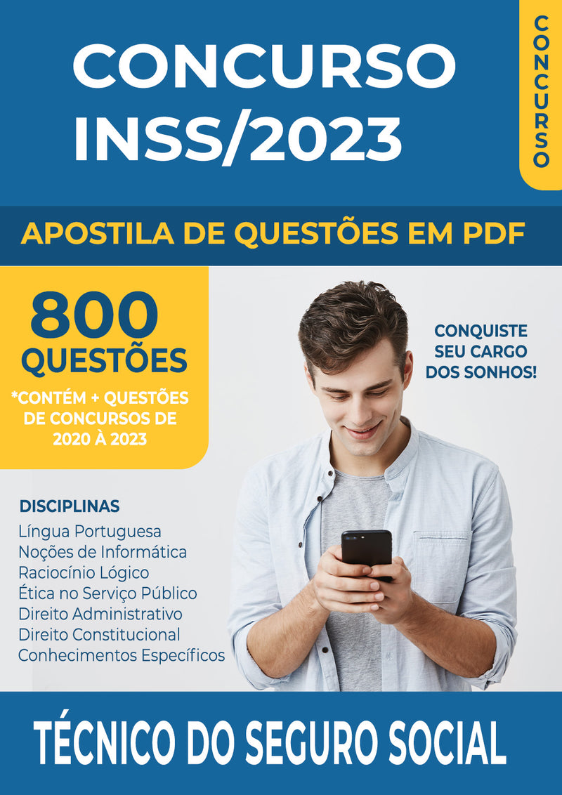 Apostila de Questões para Concurso INSS 2023 para Técnico do Seguro Social - Mais de 800 Questões Gabaritadas | loja123shop