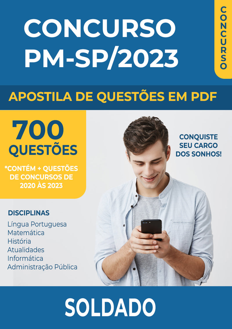 Apostila de Questões para Concurso PM-SP 2023 para Soldado - Mais de 700 Questões Gabaritadas | loja123shop