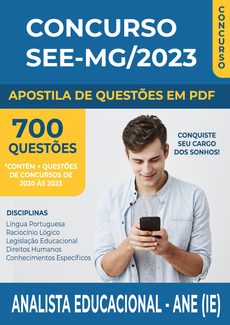 Apostila de Questões para Concurso SEE-MG 2023 para Analista Educacional - ANE - Inspetor Escolar - Mais de 700 Questões | loja123shop
