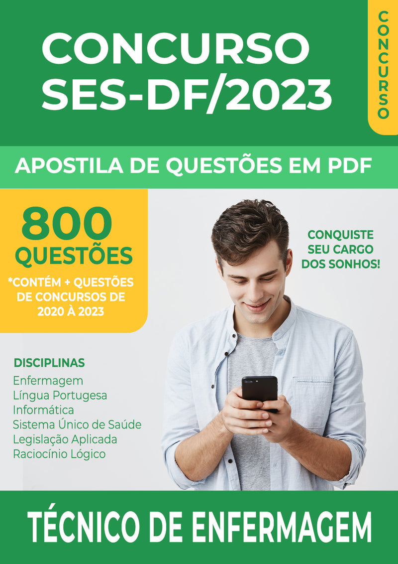 Apostila de Questões para o Concurso SES-DF 2023 para Técnico de Enfermagem - Mais de 800 Questões Gabaritadas | loja123shop