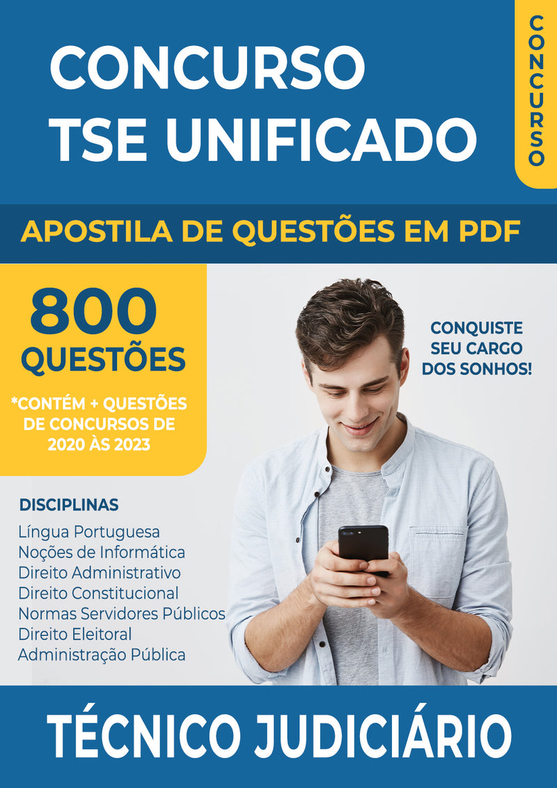 Apostila de Questões para o Concurso TSE Unificado 2023 para Técnico Judiciário - Mais de 800 Questões Gabaritadas | loja123shop