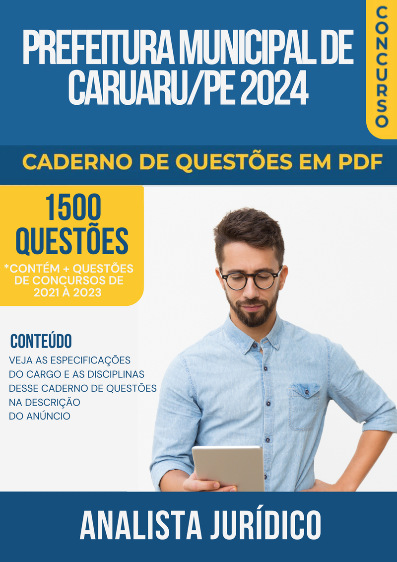 Apostila de Questões para Concurso da Prefeitura Municipal de Caruaru/PE 2024 para Analista Jurídico - Mais de 1.500 Questões Gabaritadas | loja123shop