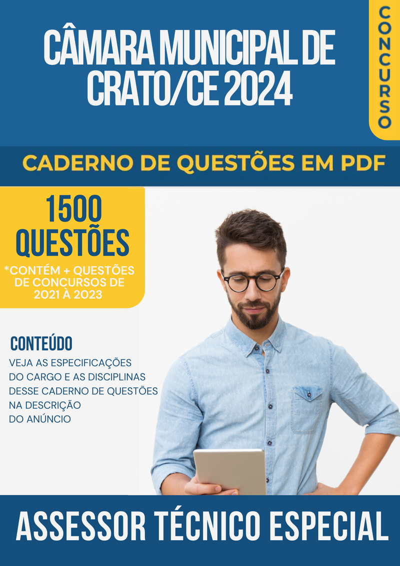 Apostila de Questões para Concurso da Câmara Municipal de Crato/CE 2024 para Assessor Técnico Especial - Mais de 1.500 Questões Gabaritadas | loja123shop