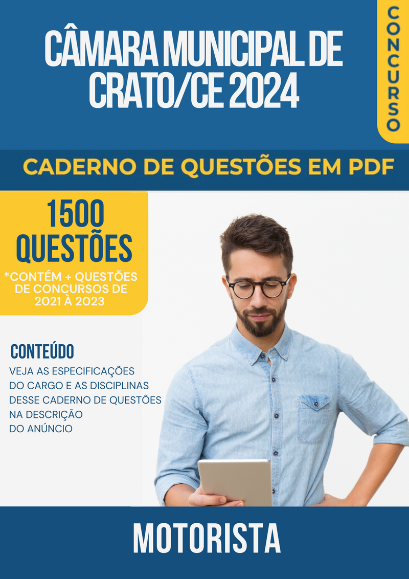 Apostila de Questões para Concurso da Câmara Municipal de Crato/CE 2024 para Motorista - Mais de 1.500 Questões Gabaritadas | loja123shop