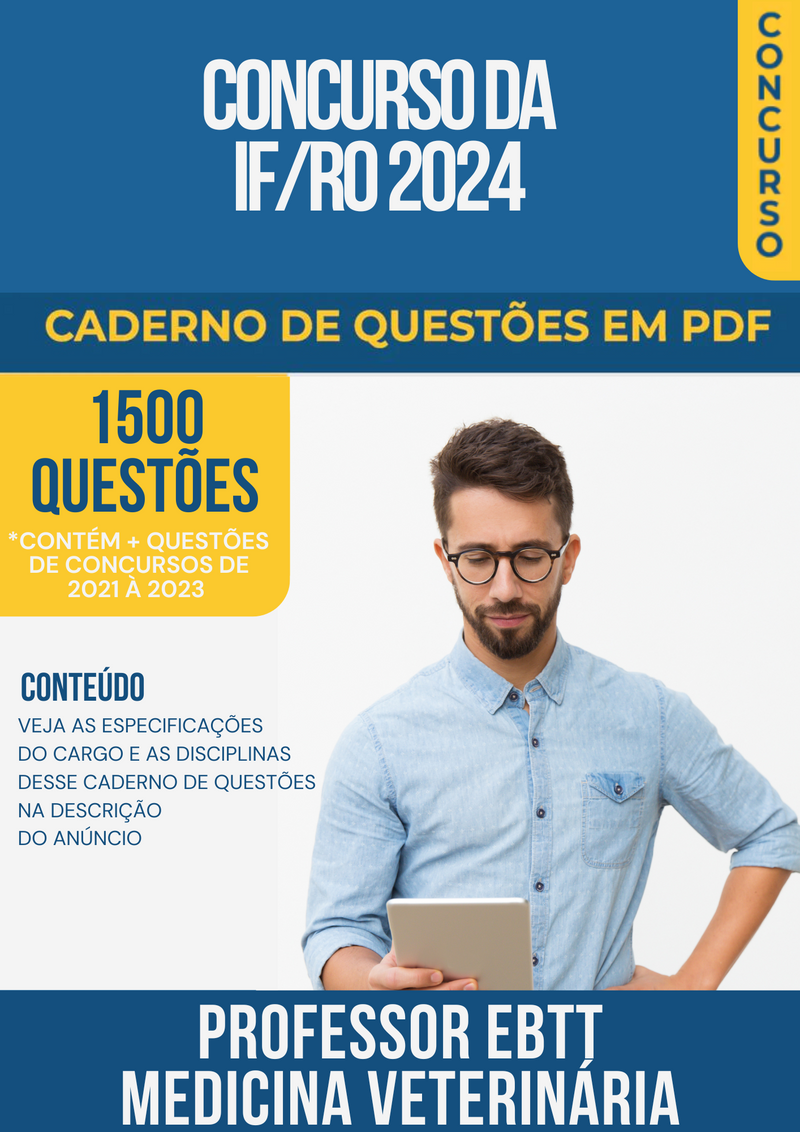 Apostila de Questões para Concurso da IF/RO 2024 para Professor EBTT Medicina Veterinária - Mais de 1.500 Questões Gabaritadas | loja123shop