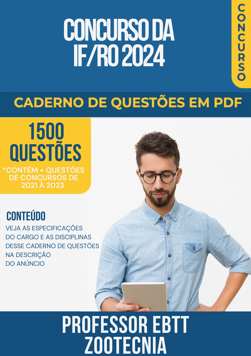 Apostila de Questões para Concurso da IF/RO 2024 para Professor EBTT Zootecnia - Mais de 1.500 Questões Gabaritadas | loja123shop