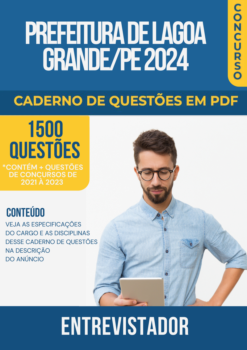 Apostila de Questões para Concurso da Prefeitura de Lagoa Grande/PE 2024 para Entrevistador - Mais de 1.500 Questões Gabaritadas | loja123shop