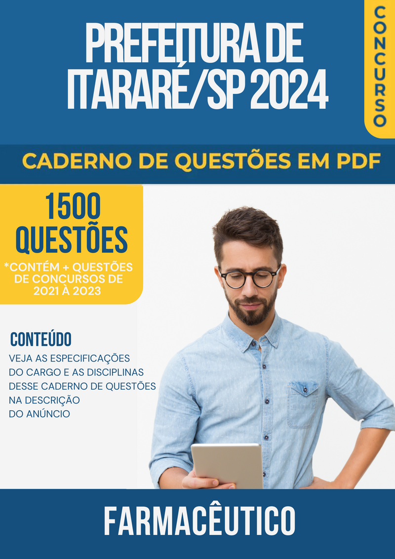 Apostila de Questões para Concurso da Prefeitura de Itararé/SP 2024 para Farmacêutico - Mais de 1.500 Questões Gabaritadas | loja123shop