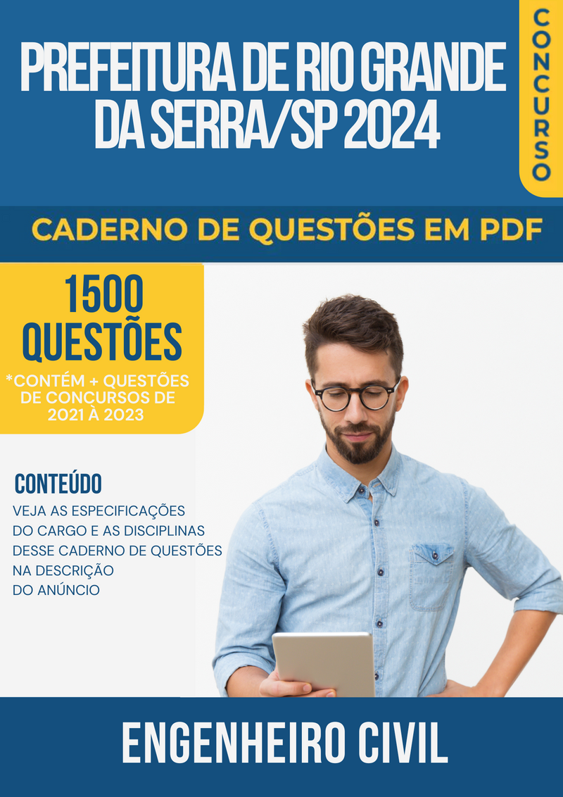 Apostila de Questões para Concurso da Prefeitura de Rio Grande da Serra/SP 2024 para Engenheiro Civil - Mais de 1.500 Questões Gabaritadas | loja123shop