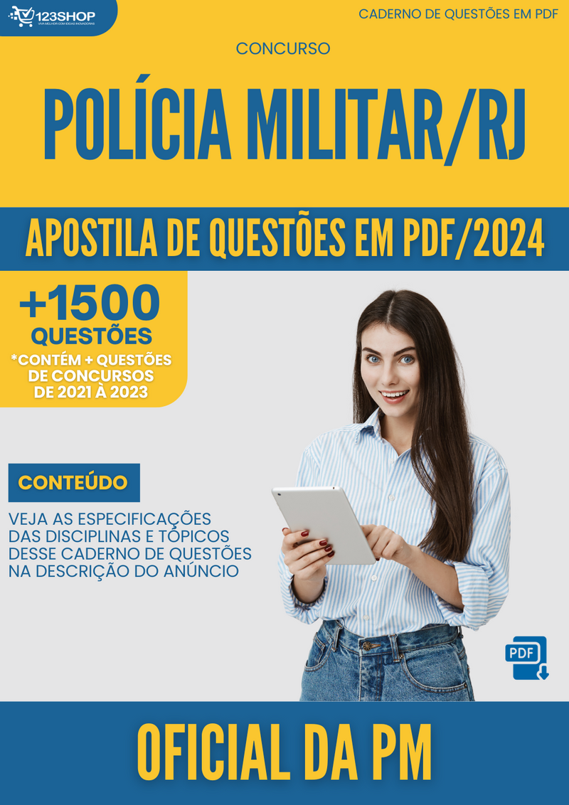 Apostila de Questões para Concurso da Polícia Militar/RJ 2024 Oficial da PM - Mais de 1.500 Questões Gabaritadas | loja123shop