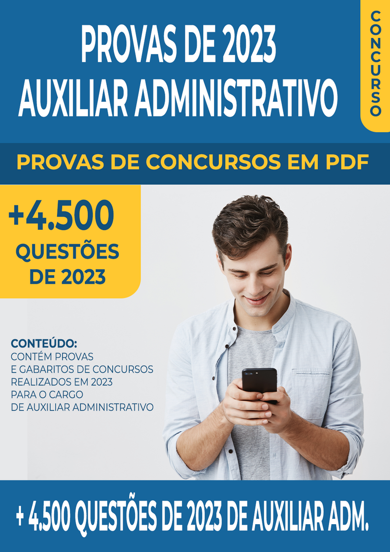 Pacote de Provas de Concursos de 2023 para o Cargo de Auxiliar Administrativo contendo mais de 4.500 Questões Gabaritadas | loja123shop