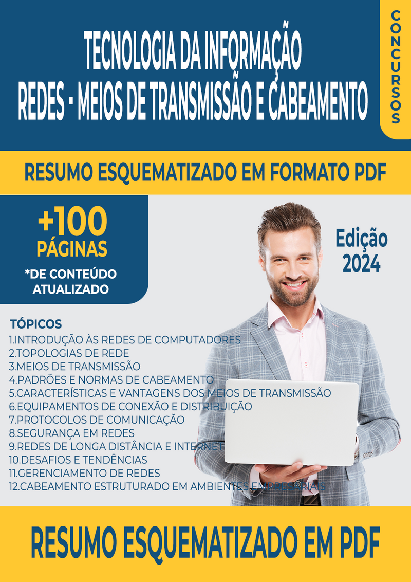 Resumo Esquematizado de Tecnologia da Informação - Redes - Meios de Transmissão e Cabeamento | loja123shop