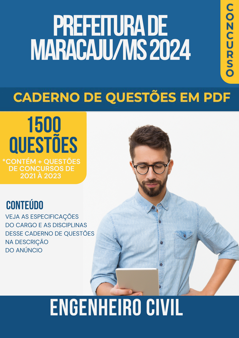 Apostila de Questões para Concurso da Prefeitura de Maracaju/MS 2024 Engenheiro Civil - Mais de 1.500 Questões Gabaritadas | loja123shop