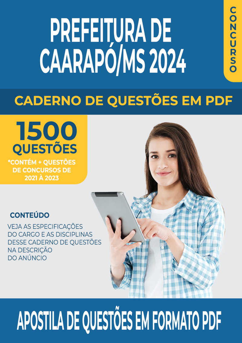 Apostila de Questões para Concurso da Prefeitura de Caarapó/MS 2024 para Auxiliar de Saúde Bucal - Mais de 1.500 Questões Gabaritadas | loja123shop