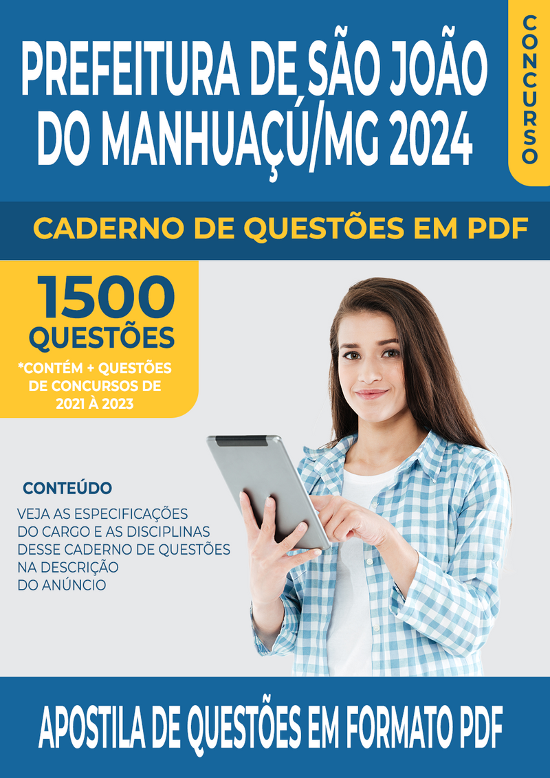 Apostila de Questões para Concurso da Prefeitura de São João do Manhuaçú/MG 2024 para Professor de Geografia - Mais de 1.500 Questões Gabaritadas | loja123shop