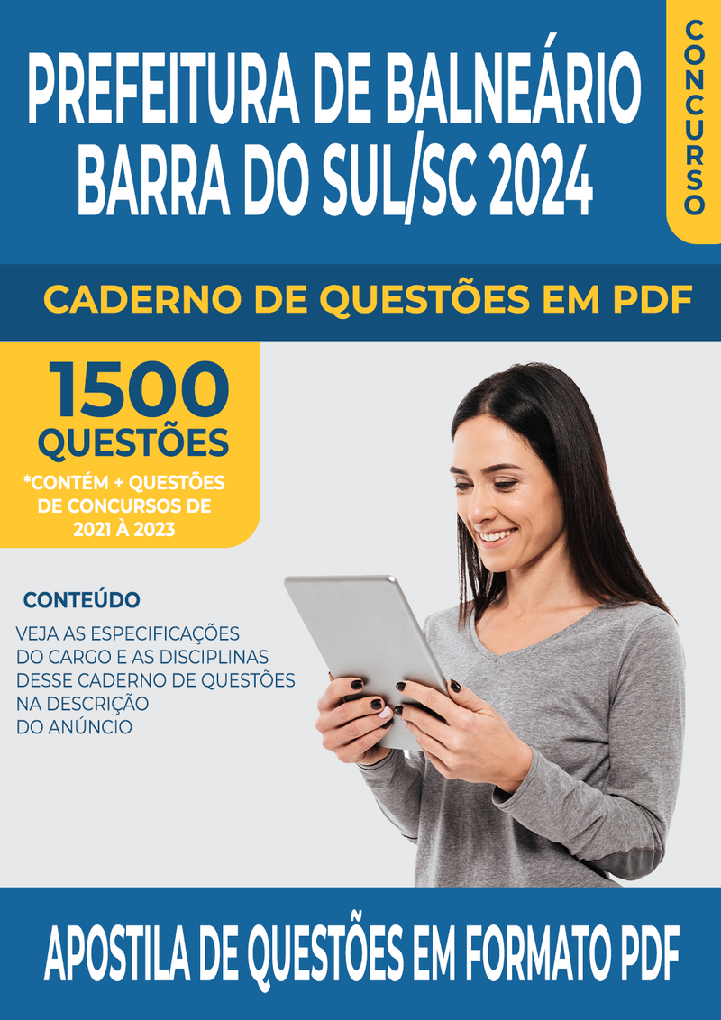 Apostila de Questões para Concurso da Prefeitura de Balneário Barra do Sul/SC 2024 para Professor de Ensino Fundamental - Mais de 1.500 Questões Gabaritadas | loja123shop