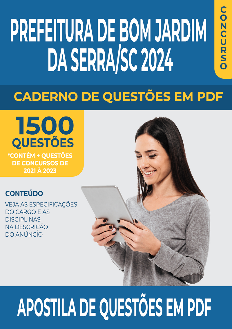 Apostila de Questões para Concurso da Prefeitura de Bom Jardim da Serra/SC 2024 para Professor Polivalente - Mais de 1.500 Questões Gabaritadas | loja123shop