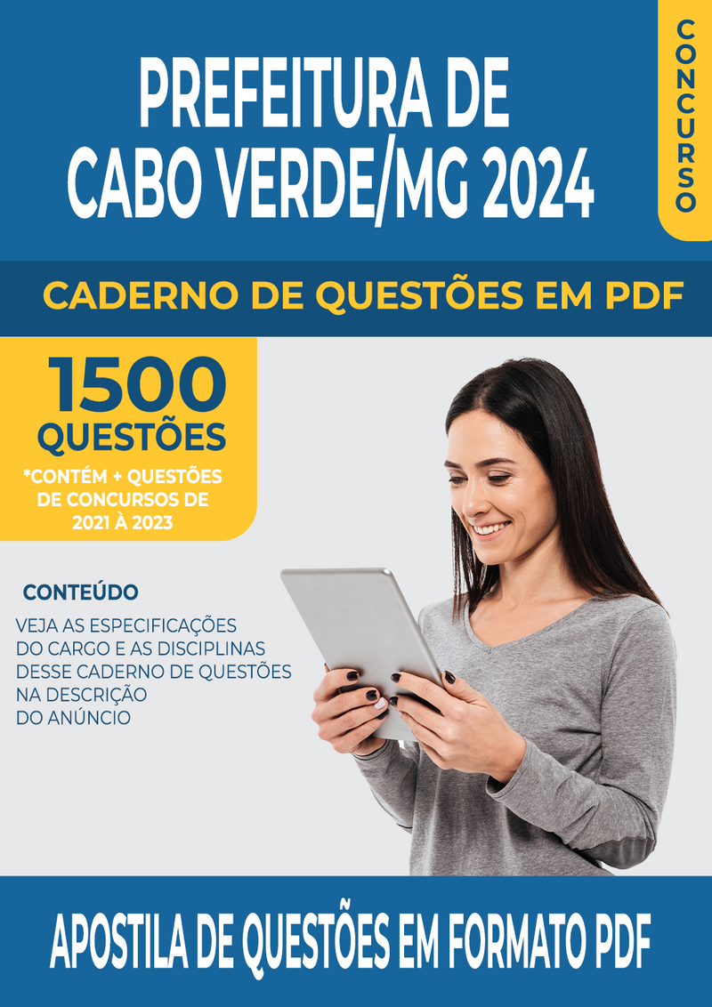 Apostila de Questões para Concurso da Prefeitura de Cabo Verde/MG 2024 para Professor Pedagogo - Mais de 1.500 Questões Gabaritadas | loja123shop