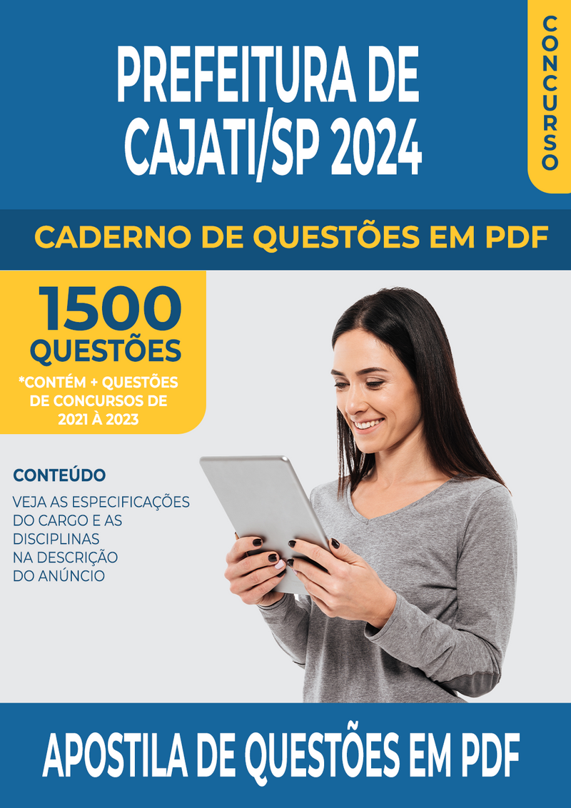 Apostila de Questões para Concurso da Prefeitura de Cajati/SP 2024 para Guarda Municipal - Mais de 1.500 Questões Gabaritadas | loja123shop