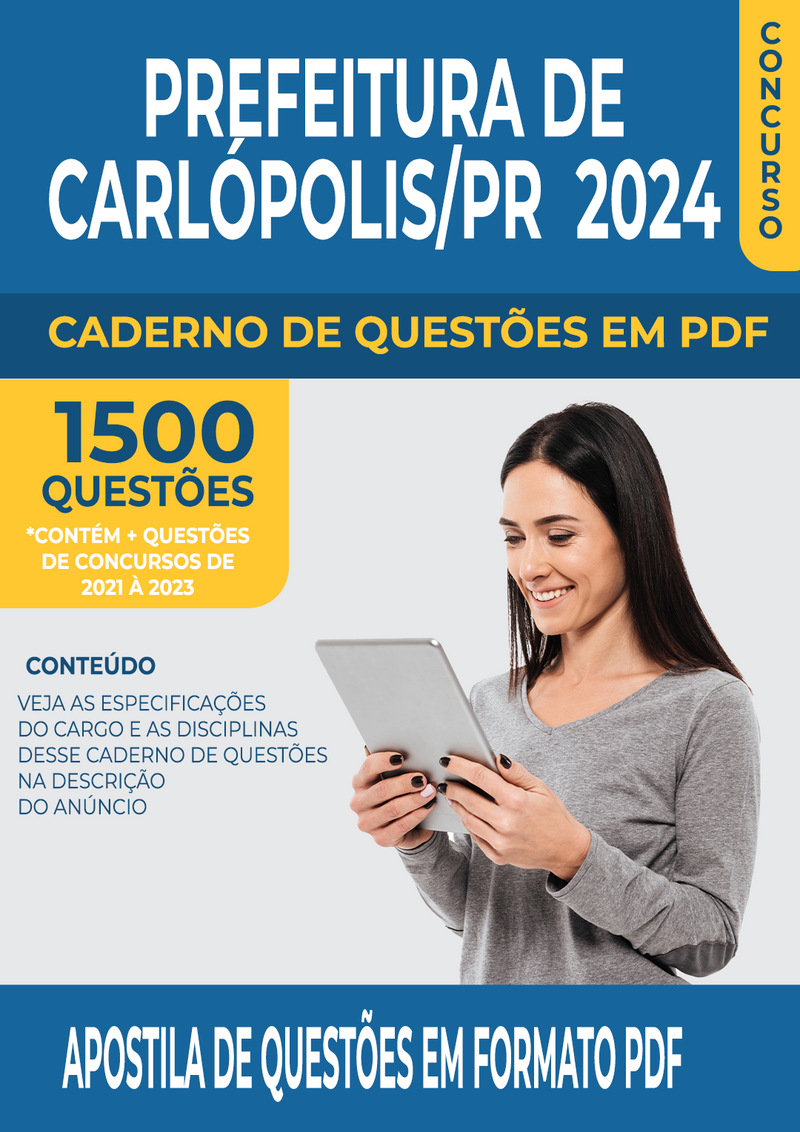 Apostila de Questões para Concurso da Prefeitura de Carlópolis/PR 2024 para Professor Pedagogo - Mais de 1.500 Questões Gabaritadas | loja123shop