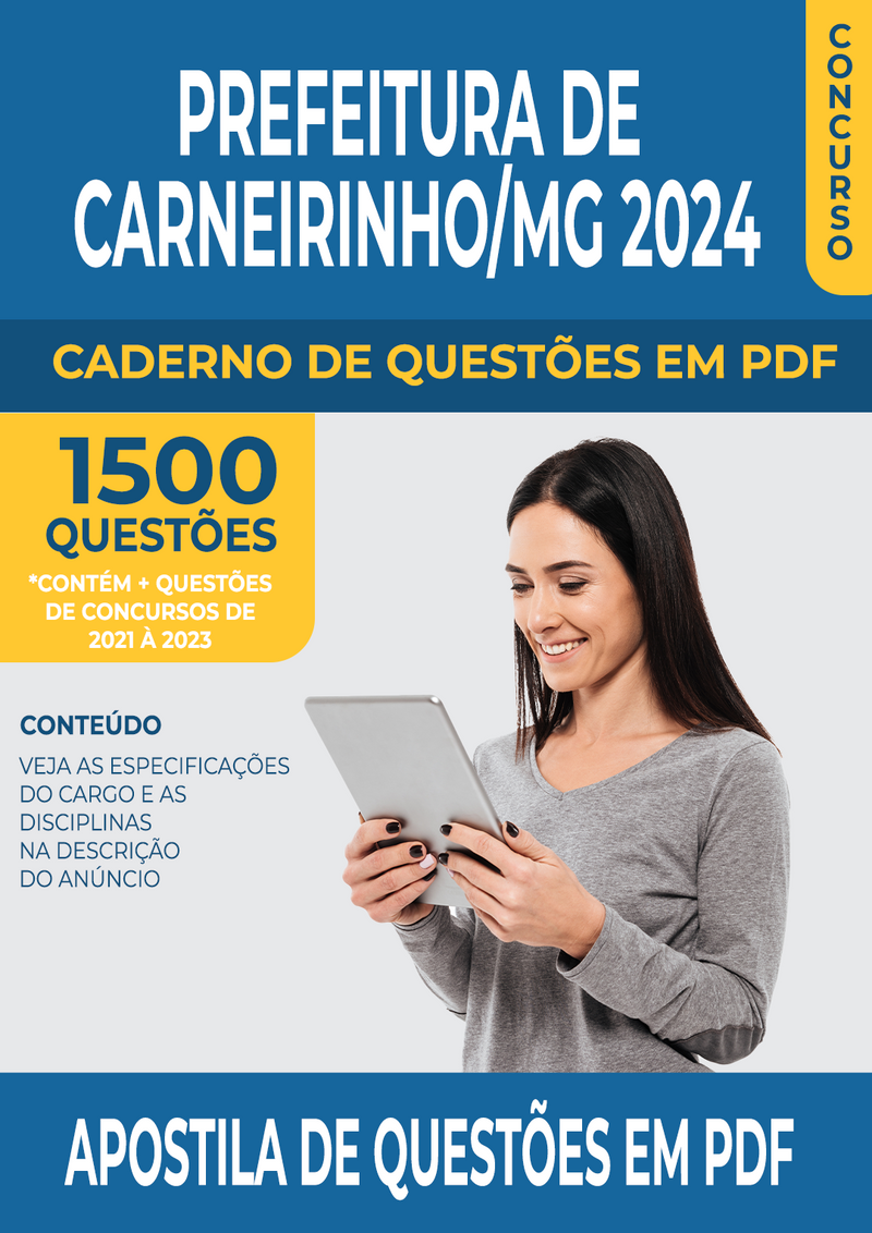 Apostila de Questões para Concurso da Prefeitura de Carneirinho/MG 2024 para Professor de Artes - Mais de 1.500 Questões Gabaritadas | loja123shop