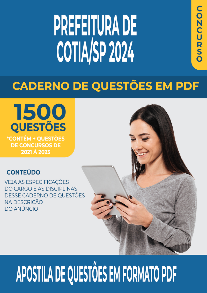 Apostila de Questões para Concurso da Prefeitura de Cotia/SP 2024 para Professor de Matemática - Mais de 1.500 Questões Gabaritadas | loja123shop