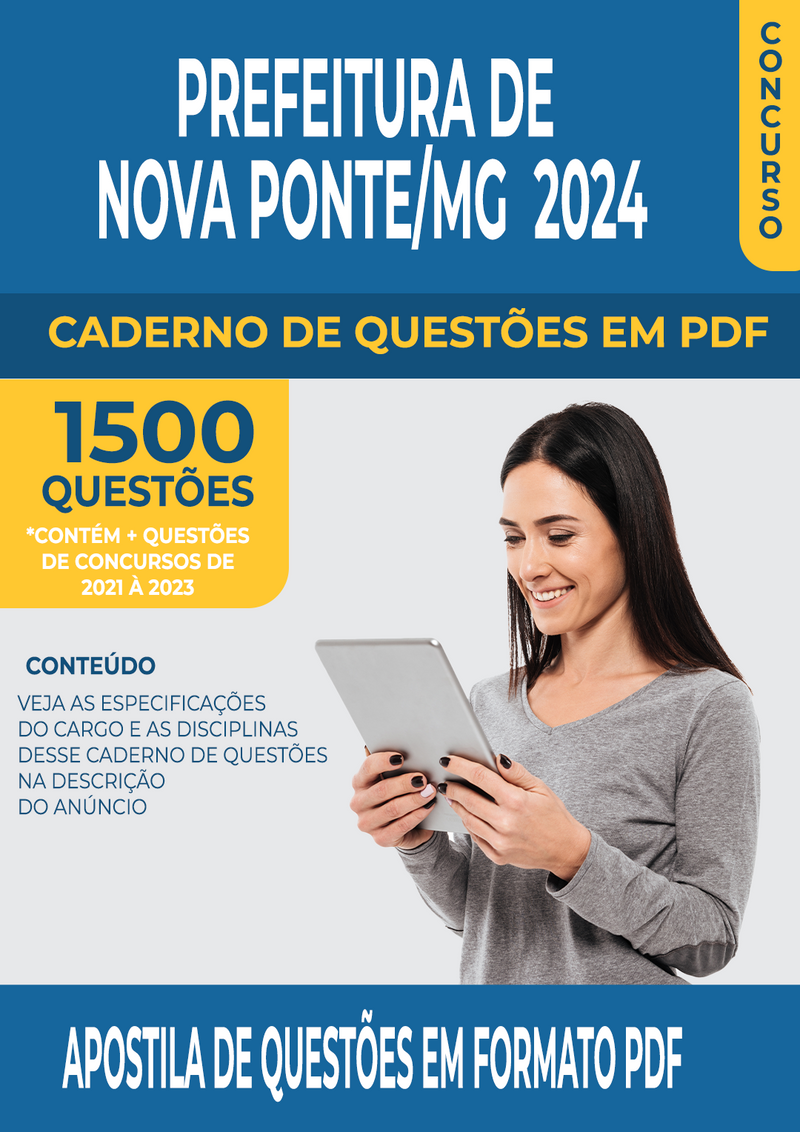 Apostila de Questões para Concurso da Prefeitura de Nova Ponte/MG 2024 para Pedagogo - Mais de 1.500 Questões Gabaritadas | loja123shop