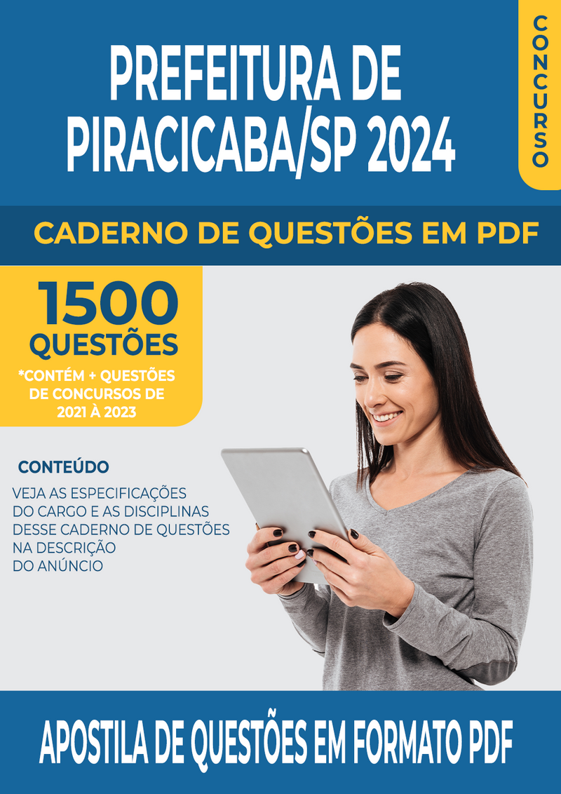 Apostila de Questões para Concurso da Prefeitura de Piracicaba/SP 2024 para Professor de Educação Básica - Mais de 1.500 Questões Gabaritadas | loja123shop