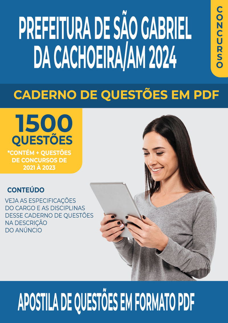 Apostila de Questões para Concurso da Prefeitura de São Gabriel da Cachoeira/AM 2024 para Professor de Educação Básica - Mais de 1.500 Questões Gabaritadas | loja123shop