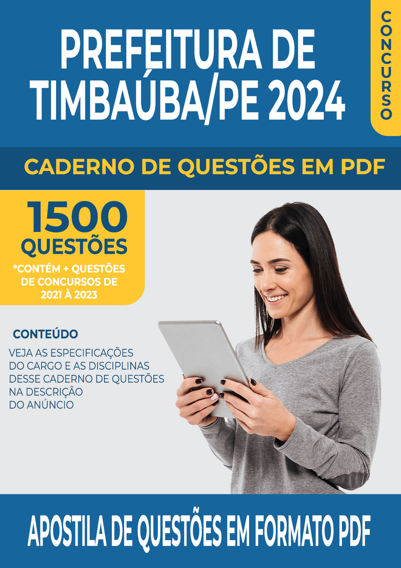 Apostila de Questões para Concurso da Prefeitura de Timbaúba/PE 2024 para Professor de Língua Portuguesa - Mais de 1.500 Questões Gabaritadas | loja123shop