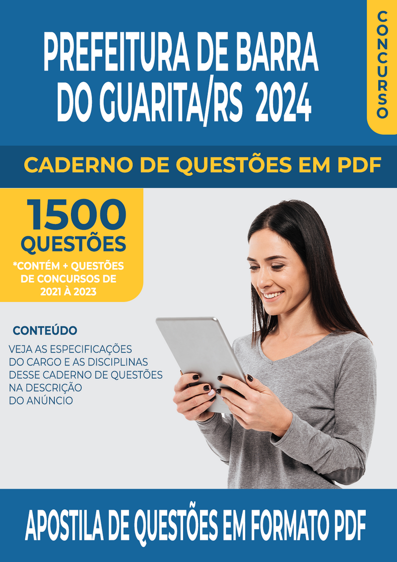 Apostila de Questões para Concurso da Prefeitura de Barra do Guarita/RS para Professor de Matemática - Mais de 1.500 Questões Gabaritadas | loja123shop