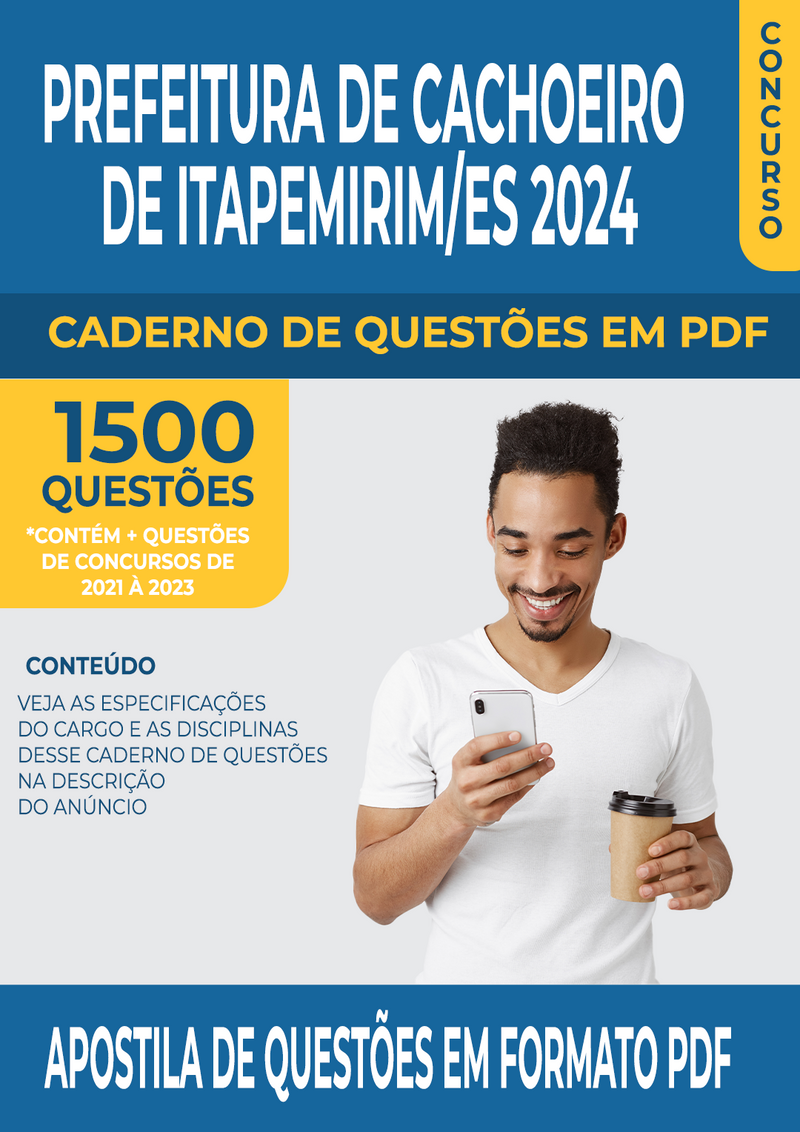 Apostila de Questões para Concurso da Prefeitura de Cachoeiro de Itapemirim/ES para Professor de Língua Portuguesa - Mais de 1.500 Questões Gabaritadas | loja123shop