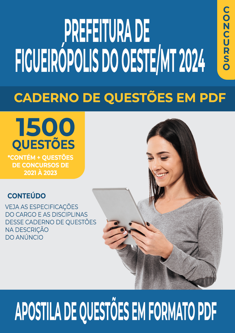 Apostila de Questões para Concurso da Prefeitura de Figueirópolis do Oeste/MT 2024 para Professor de Matemática - Mais de 1.500 Questões Gabaritadas | loja123shop