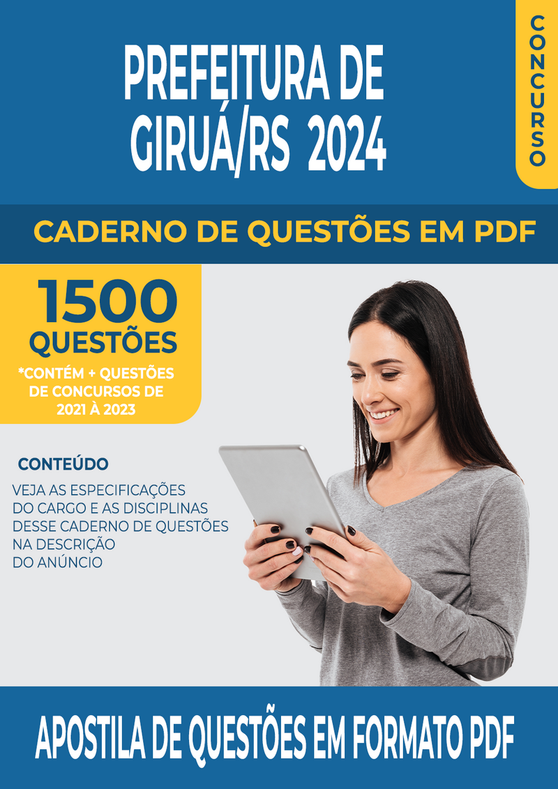 Apostila de Questões para Concurso da Prefeitura de Girua/RS para Assistente Administrativo - Mais de 1.500 Questões Gabaritadas | loja123shop