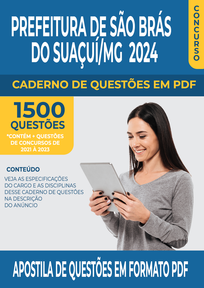 Apostila de Questões para Concurso da Prefeitura de São Brás do Suaçuí/MG 2024 para Professor de Língua Portuguesa - Mais de 1.500 Questões Gabaritadas | loja123shop