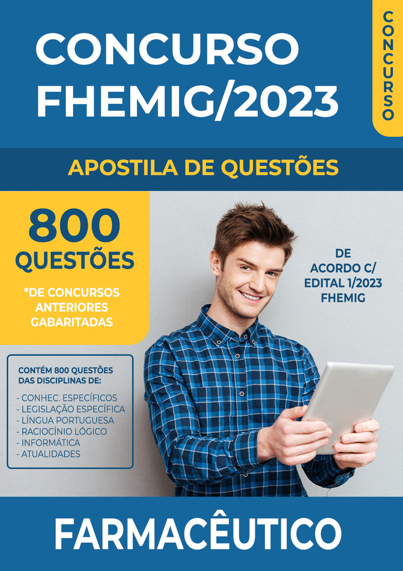Apostila de Questões para o Concurso FHEMIG 2023 para Farmacêutico - Mais de 800 Questões Gabaritadas | loja123shop