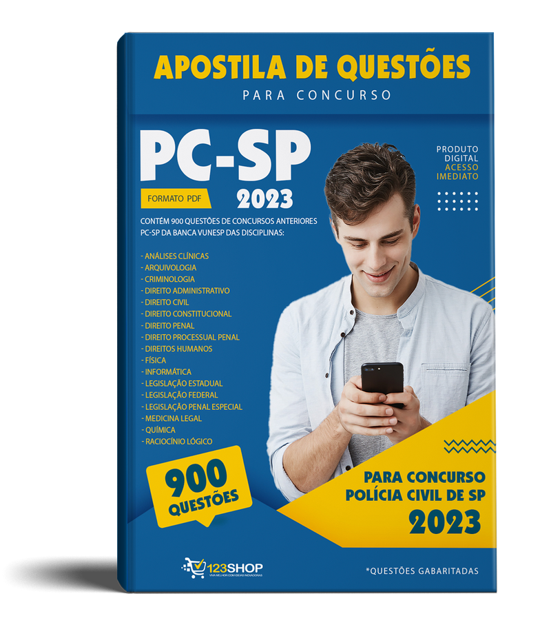 Apostila de Questões para Concurso PC-SP 2023 - Mais de 900 Questões de Concursos Anteriores da PC-SP da Banca Vunesp | loja123shop