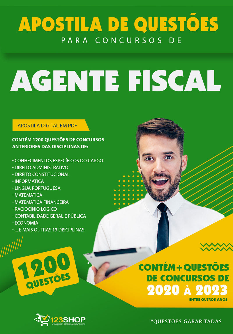 Questões para Concursos de Agente Fiscal - Mais de 1.200 Questões Gabaritadas | loja123shop