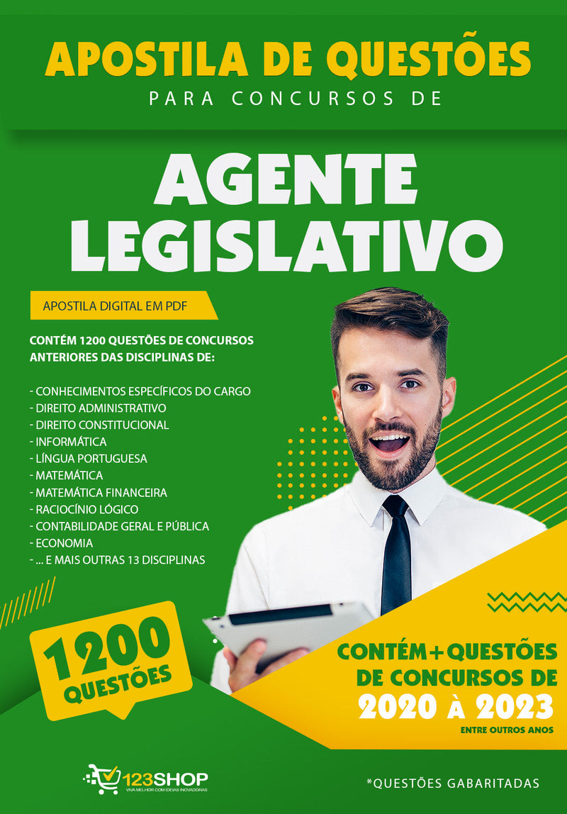 Caderno de Questões para Concursos de Agente Legislativo - Mais de 1.200 Questões Gabaritadas | loja123shop